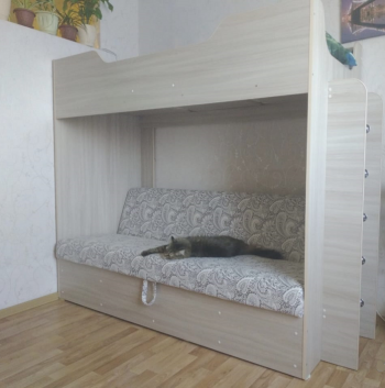 Кровать двухъярусная с диваном (Беленый дуб) в Новоцелинном - novocelinnoe.mebel54.com | фото