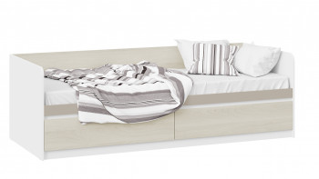 Кровать «Сканди» с 2 ящиками Дуб Гарден/Белый/Глиняный серый в Новоцелинном - novocelinnoe.mebel54.com | фото