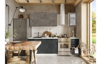Кухонный гарнитур Нувель 1800мм белый/бетон коричневый/бетон черный в Новоцелинном - novocelinnoe.mebel54.com | фото