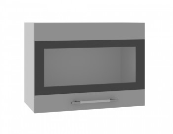 Норд ШВГС 600 Шкаф верхний горизонтальный со стеклом (Софт черный/корпус Белый) в Новоцелинном - novocelinnoe.mebel54.com | фото